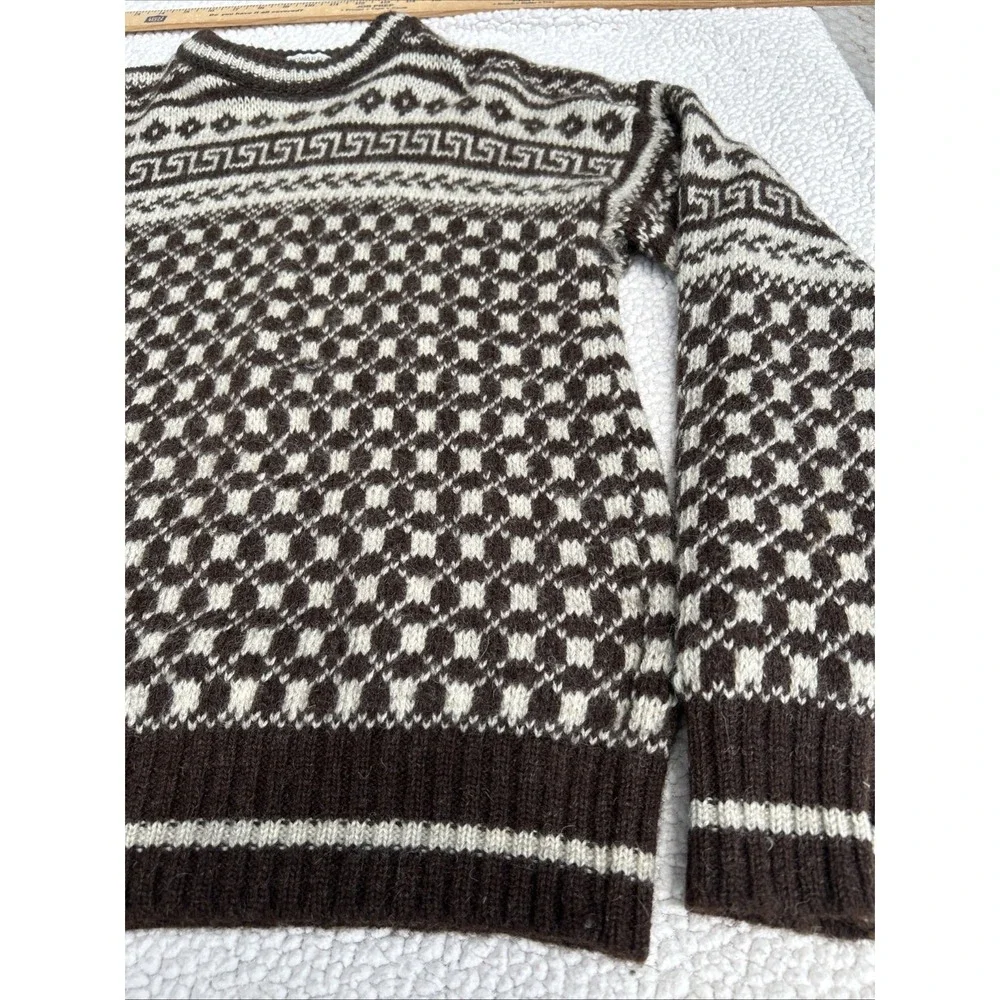 Edward Bryan Mens XL Wool Sweater Brown Cream Greek Key Made in England
